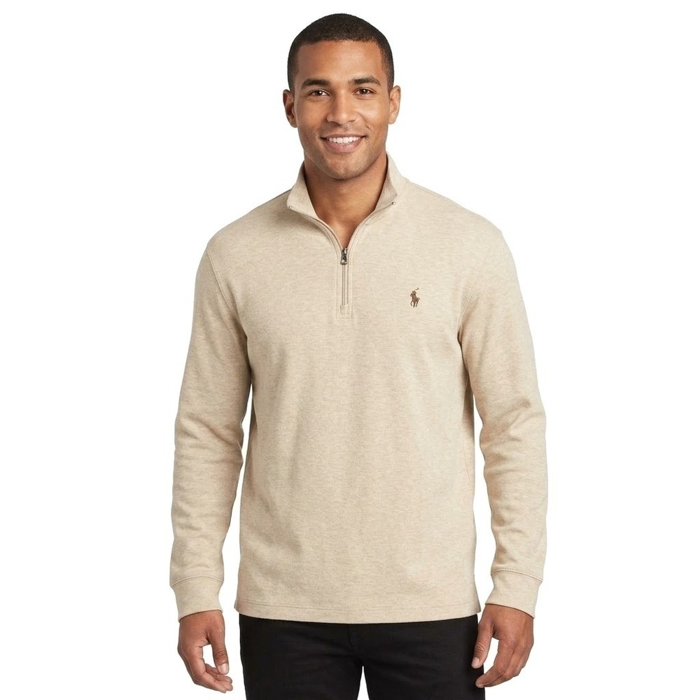 Polo Ralph Lauren Quarter Zip Pullover Mens 2XLT Beige Heathered Cotton Blend